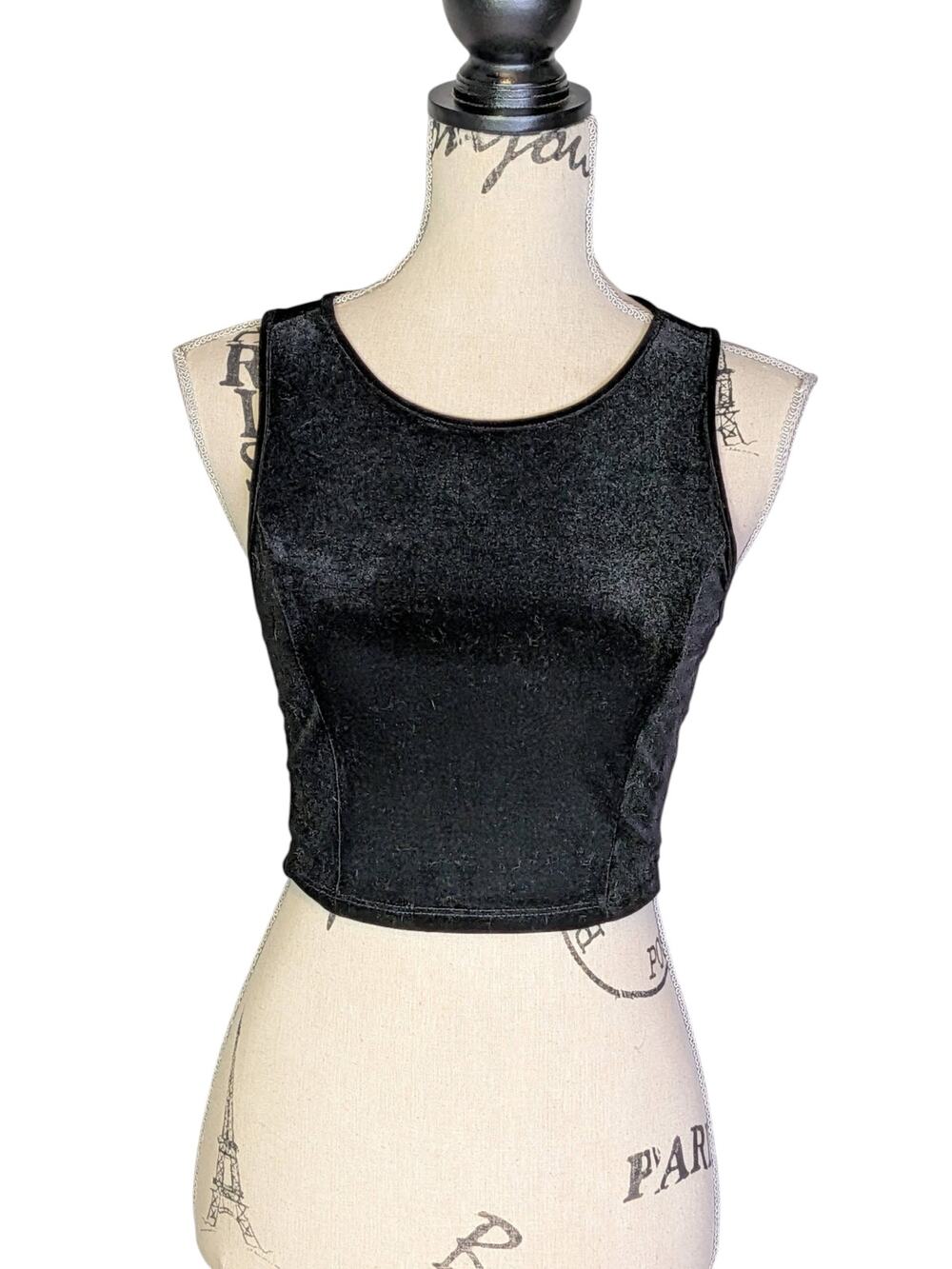 ForeignExhange Black Velvet Zip Up Tank Top Size S